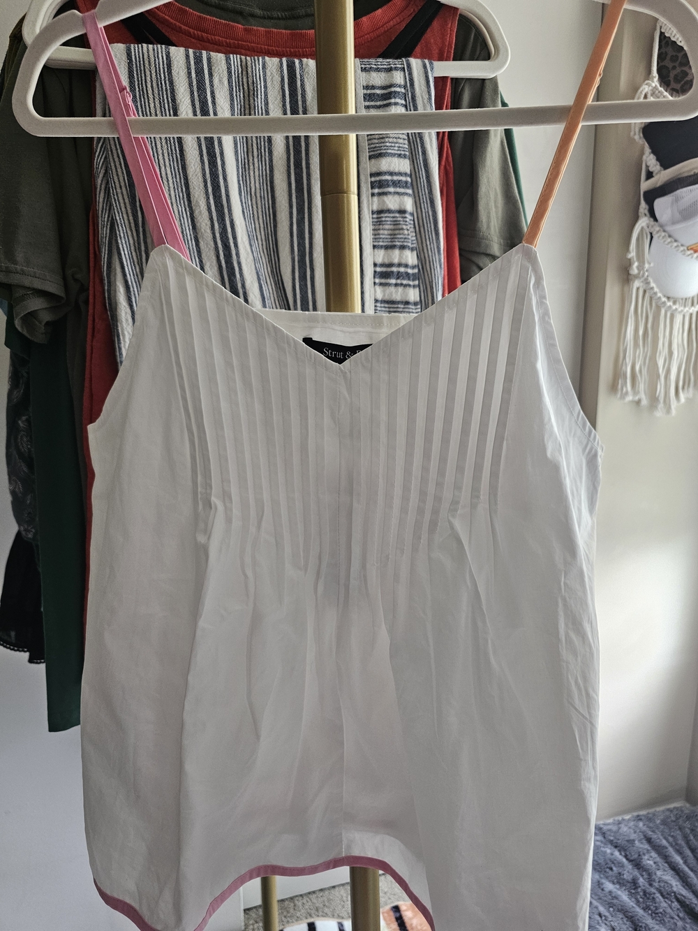 White Camisole with Pink and Orange Contrast Straps - Picture 7 of 7